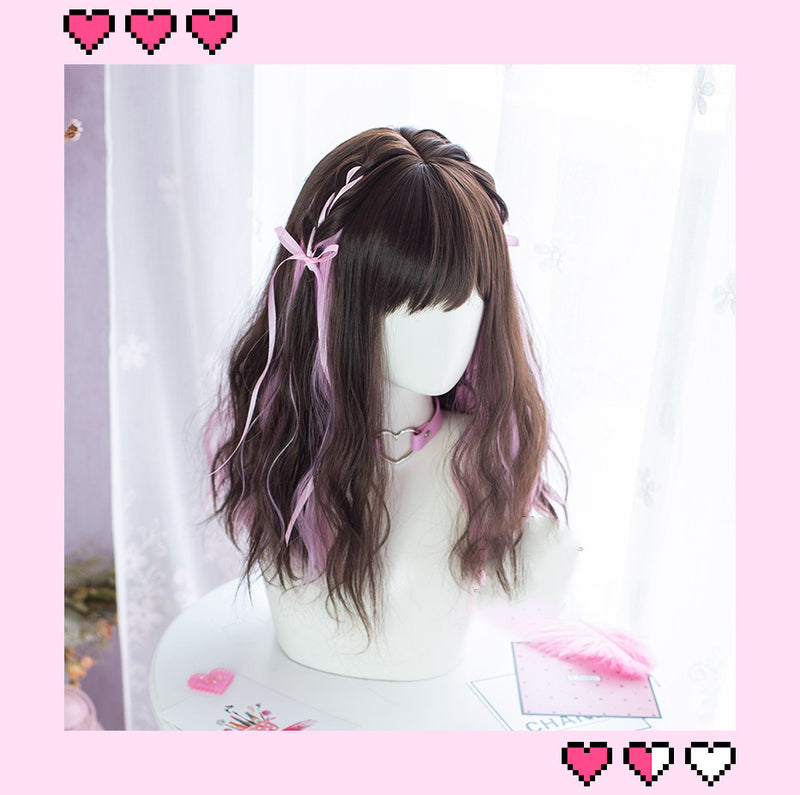 lolita dark brown highlights pink wig SS2850