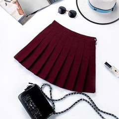 Wine red summer pleated skirt plus size SS2633