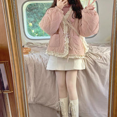 Pink cute lamb wool coat SS2703