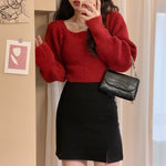 Knit sweater and black skirt SS2389