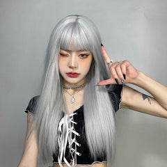 Lolita silver gray long straight wig WS2279