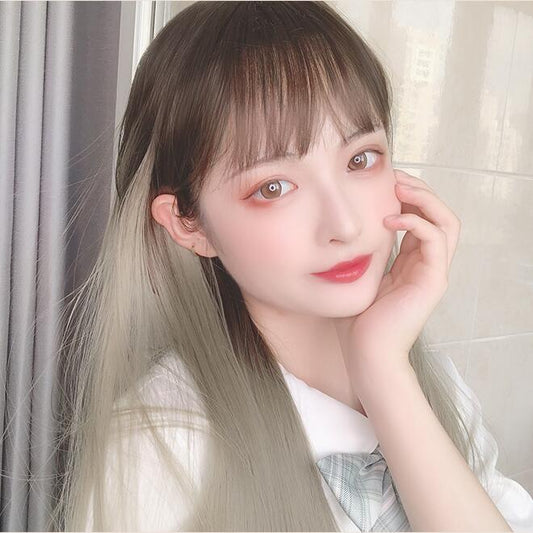 lolita natural green gray gradient girl wig WS2123