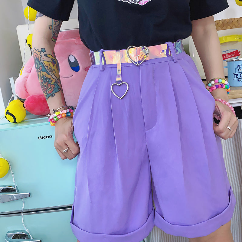 Purple shorts with love belt SS2045