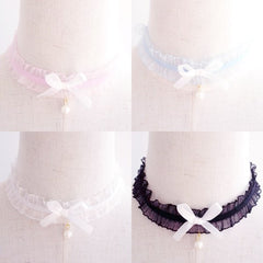 Lace Bowknot Pearl Clavicle Chain  SS1269