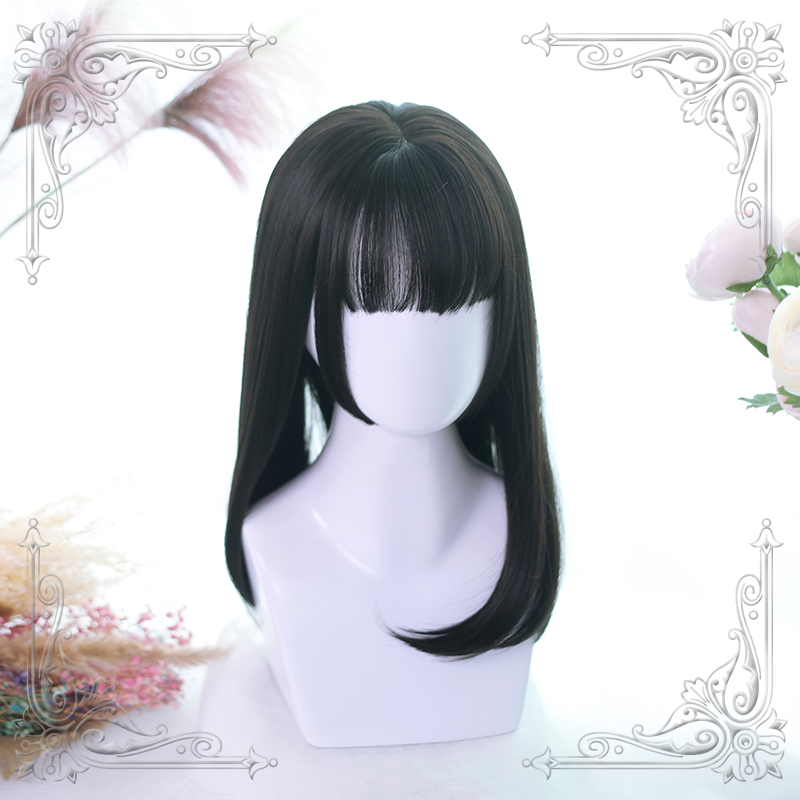 Lolita Gray Brown Black Straight Long Wig  WS1045
