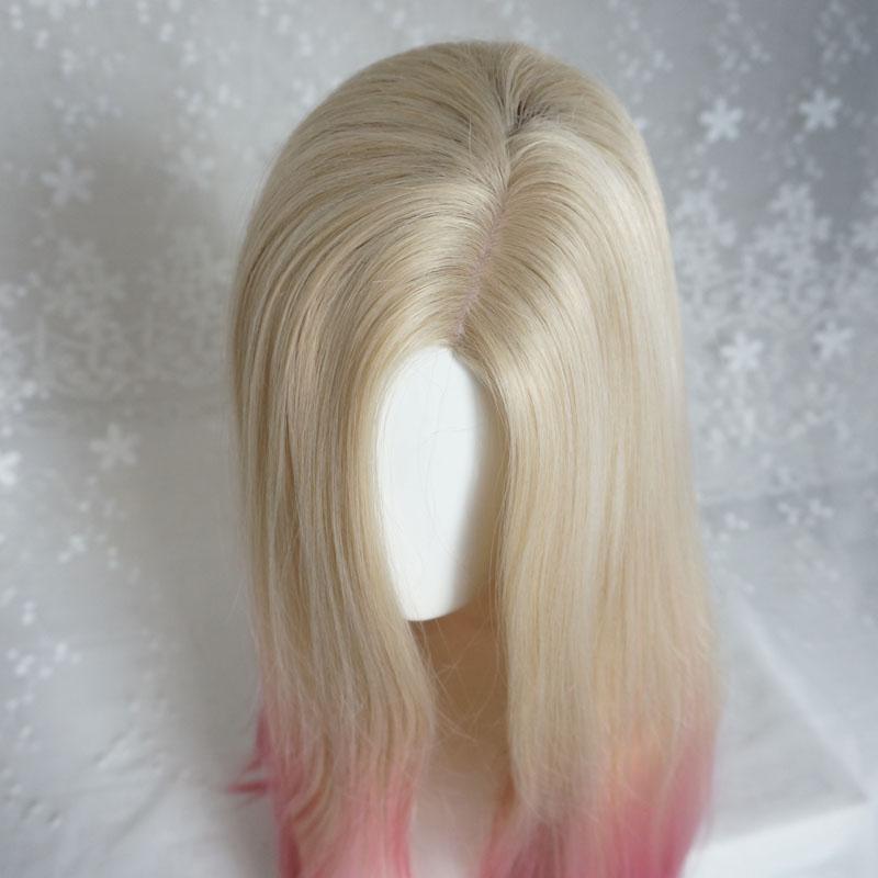 Gold pink gradient long curly hair wig WS1128