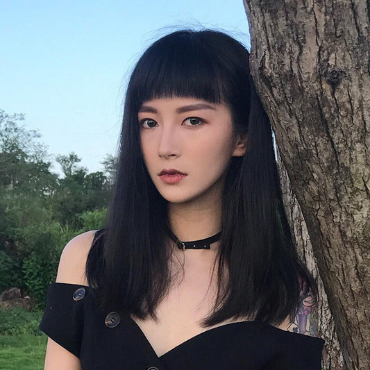 Loli natural cute mid-length black wig WS1227