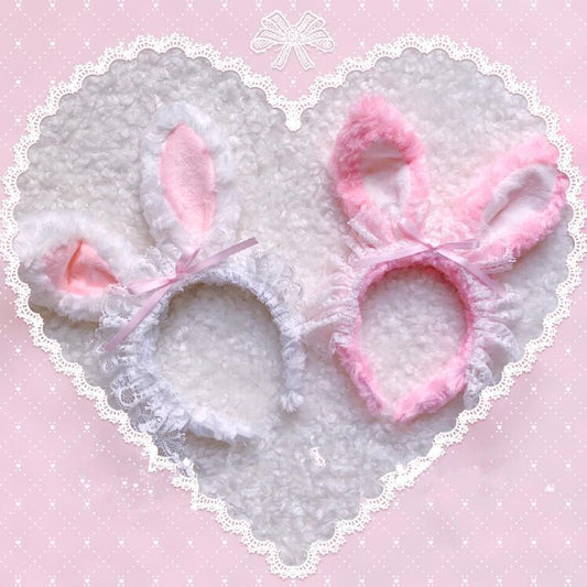 Lace maid bunny girl rabbit ear plush hair band WS3010