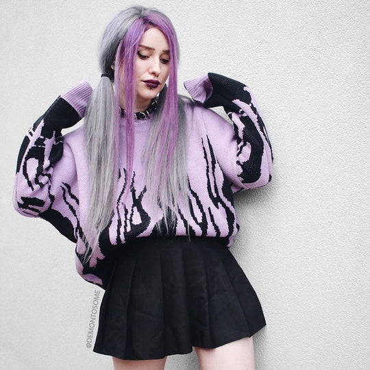 Flame Red Purple Pullover Sweater SS3004