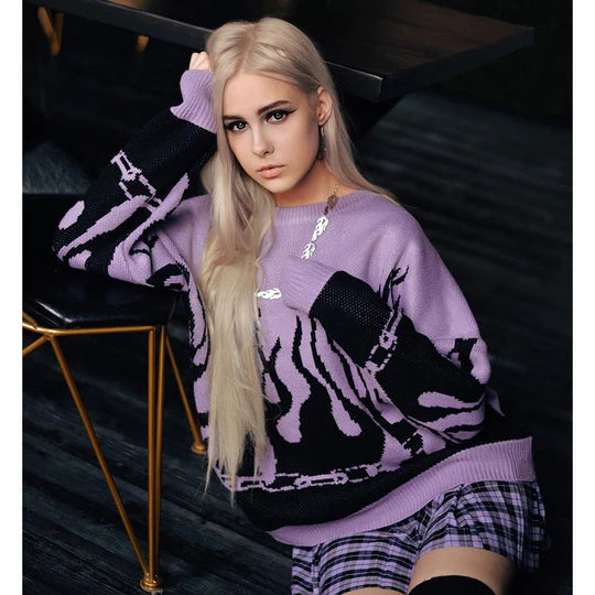 Flame Red Purple Pullover Sweater SS3004