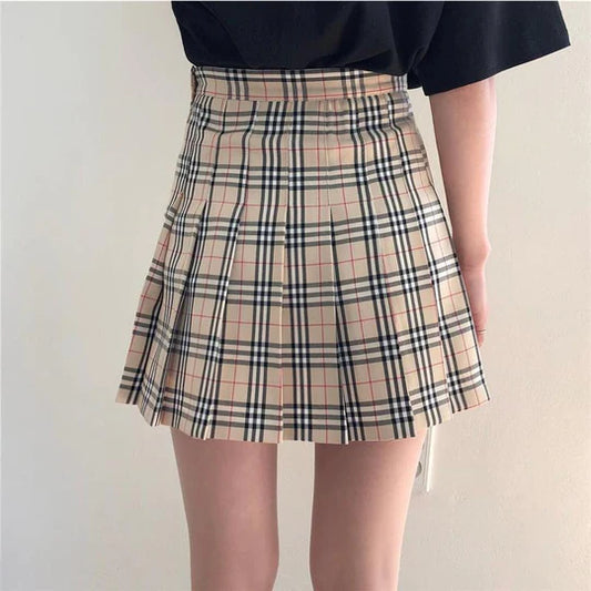 KHAKI PLAID PLEATED SKIRT SS3005