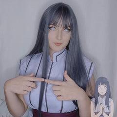 lolita blue natural long straight wig WS2093